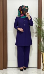 moda sura - 2850 K 75 MOR fitilli atlas kumaş tunik pantolon takım halka detay buyuk beden yeni sezon