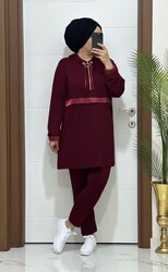 moda sura - 4044 K140 BORDO PAÇA FERMUARLI tunik pantolon OSYho Kumaş ikili takım buyuk beden yeni sezon